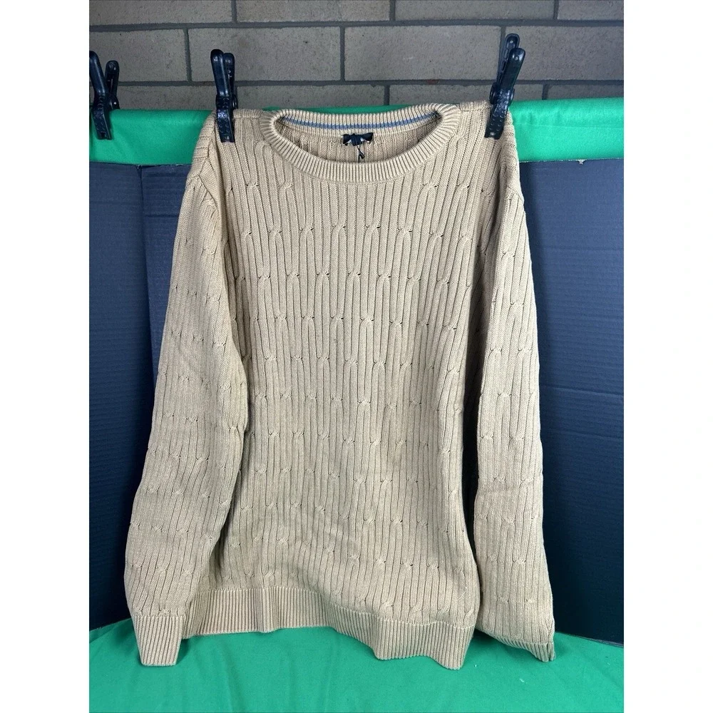 Express Mens Cable Knit Sweater XL Pecan Brown Cotton Crew Neck Pullover